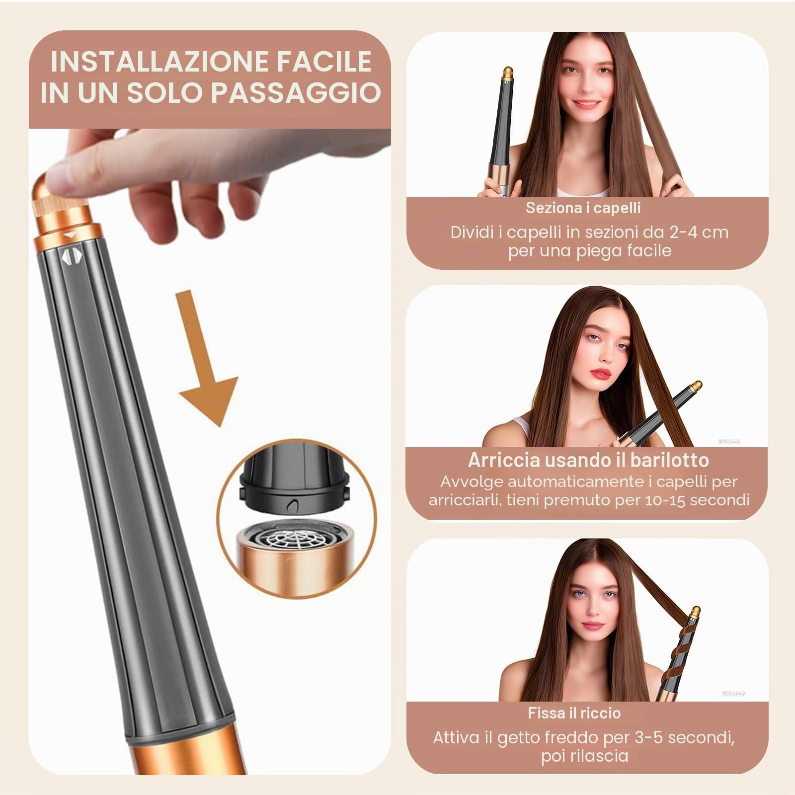 Accessorio Riccioli Conici per Dyson Airwrap, 20-36 mm, Dorata | Compatibile con HS01/HS05/HS08, Ferro Conico Capelli