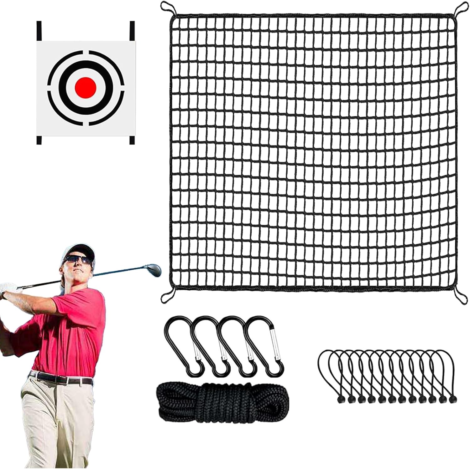 Golf Driving Net | Ball Swing Practice Simulator Heavy Duty,Golf Ball Hitting Netting with 12 Elastic Ropes and 4 Carabiners for Men, Women