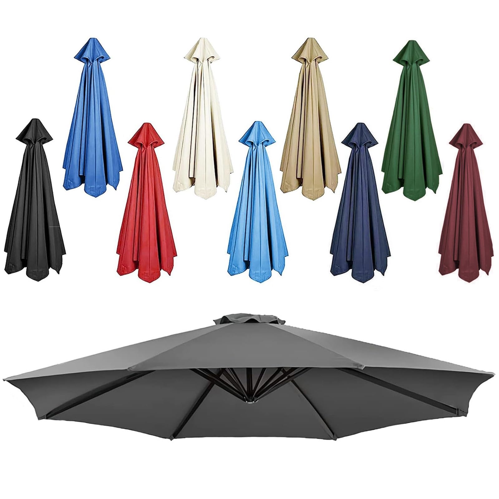 DPAOZPO Outdoor Table Umbrella Replacement Canopy (Canopy Only), Replacement Parasol Canopy, Round Replacement Parasol Top Cover, For Garden Backyard Pool (Color : Dark gray, Size : 2.7m/8.8ft 6Rib)