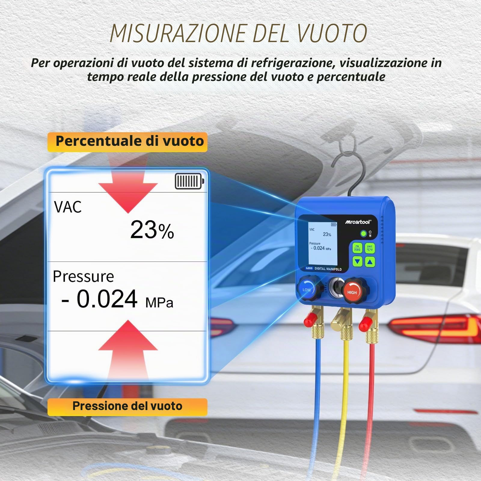 Refrigerante aiuto per il montaggio, distributore digitale con 92 refrigeranti, dati digitale, indicatore refrigerante, L205 HVAC R32 R134A R12 R410A R11