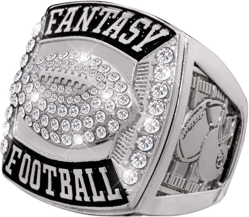 Crown Awards Fantasy Football Champion Rings - Silver Deluxe Fantasy Football Ring with Gems - Choose Ring Size Prime