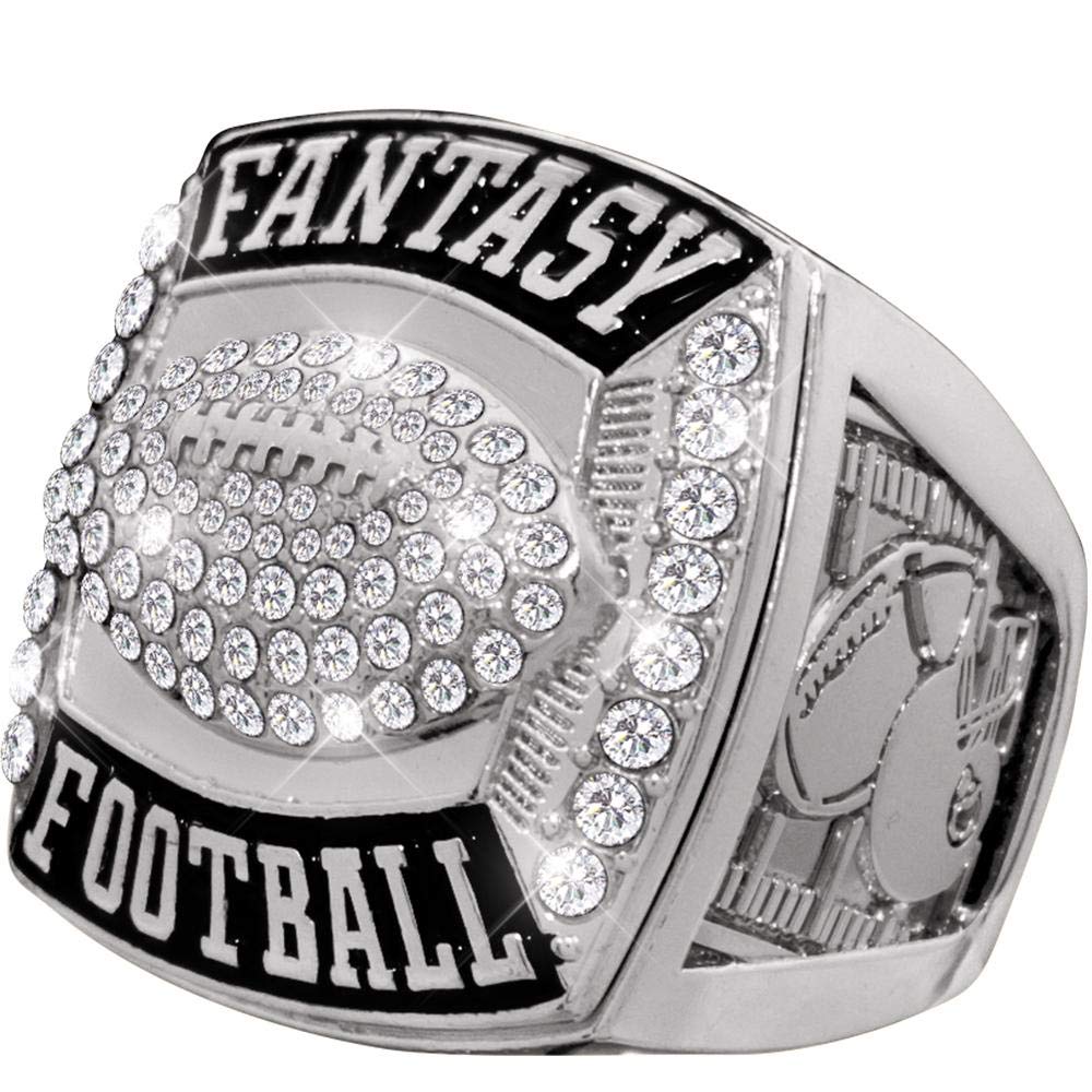 Crown Awards Fantasy Football Champion Rings - Silver Deluxe Fantasy Football Ring with Gems - Size 12 Prime