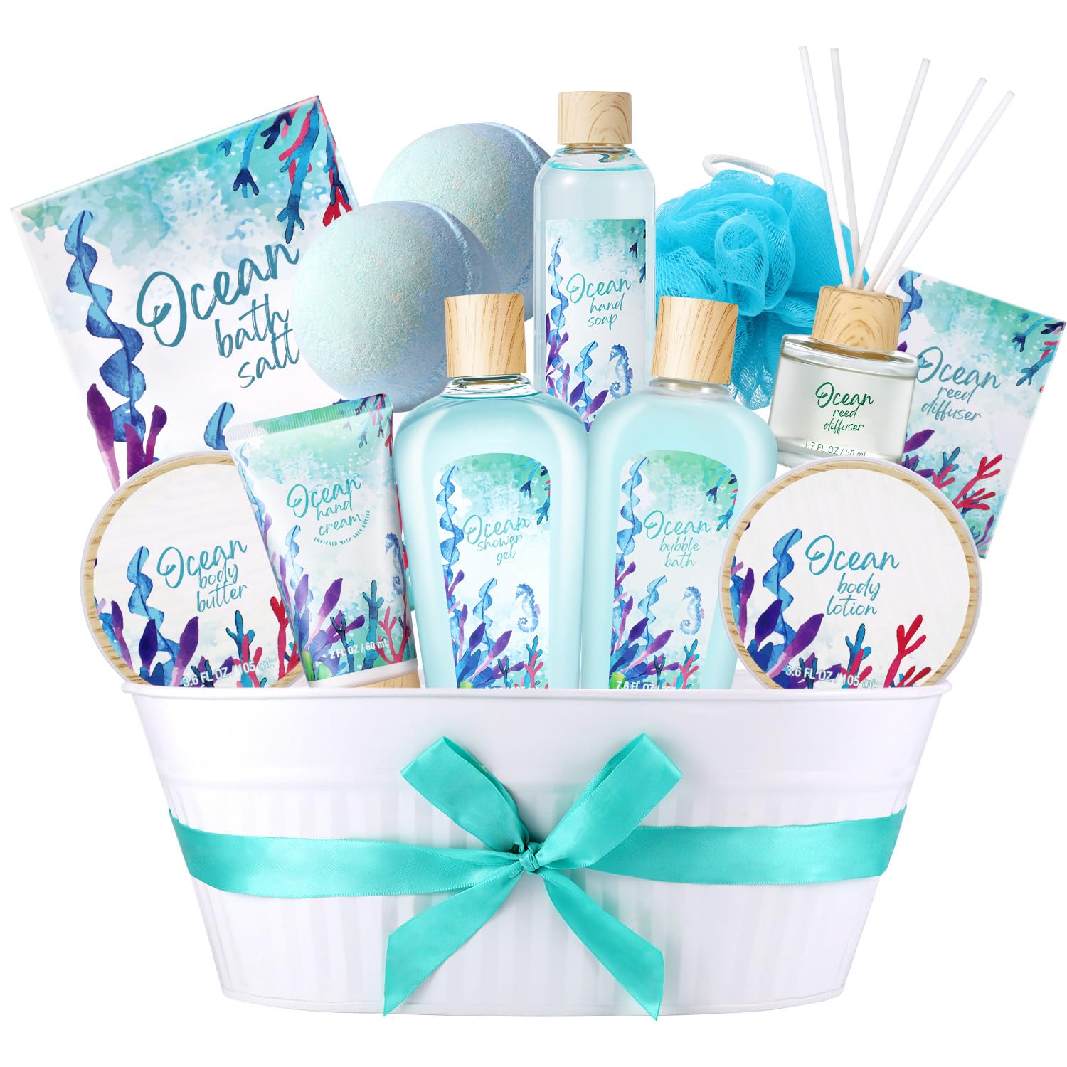 BODY EARTH Ocean Spa Gift Baskets for Women Gifts for Women Bath and Body Gift Sets 11pcs Bath