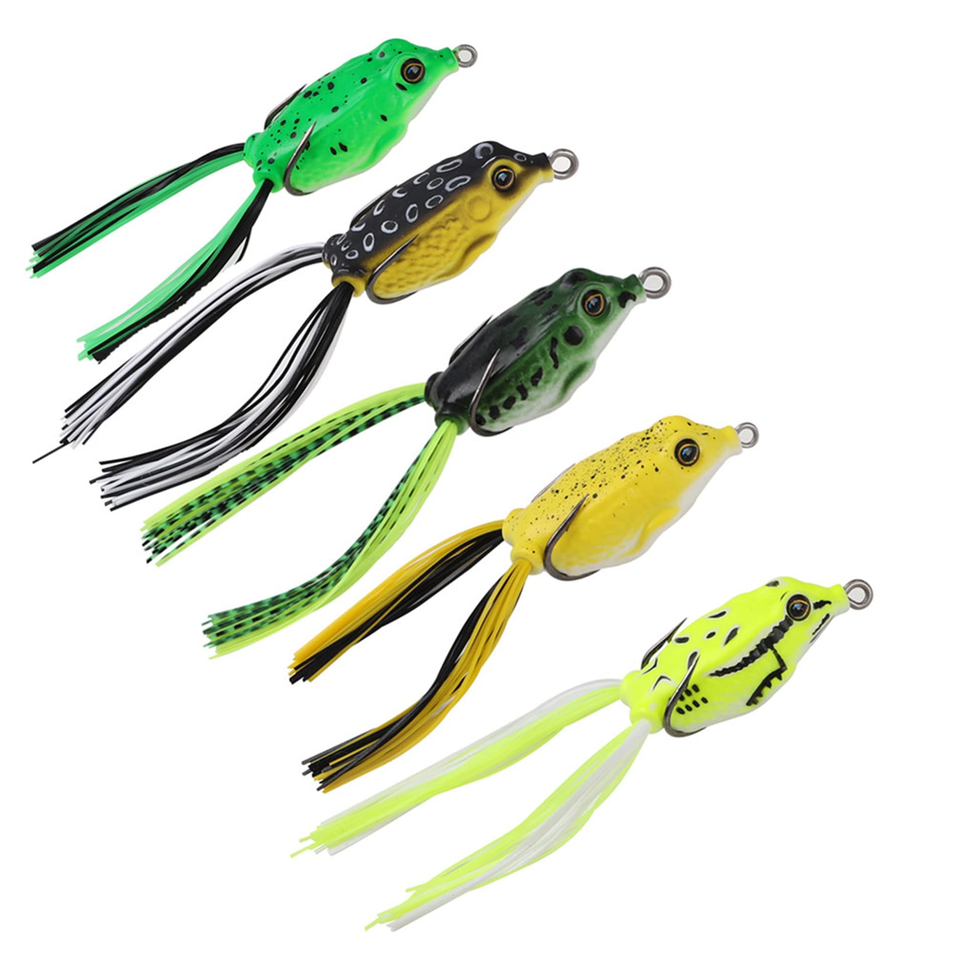 TAIGEK Frog Lure Soft Tube Bait Plastic Fishing Lure with Fishing Hooks Topwater Ray Frog Artificial 3D Eyes (5PC)