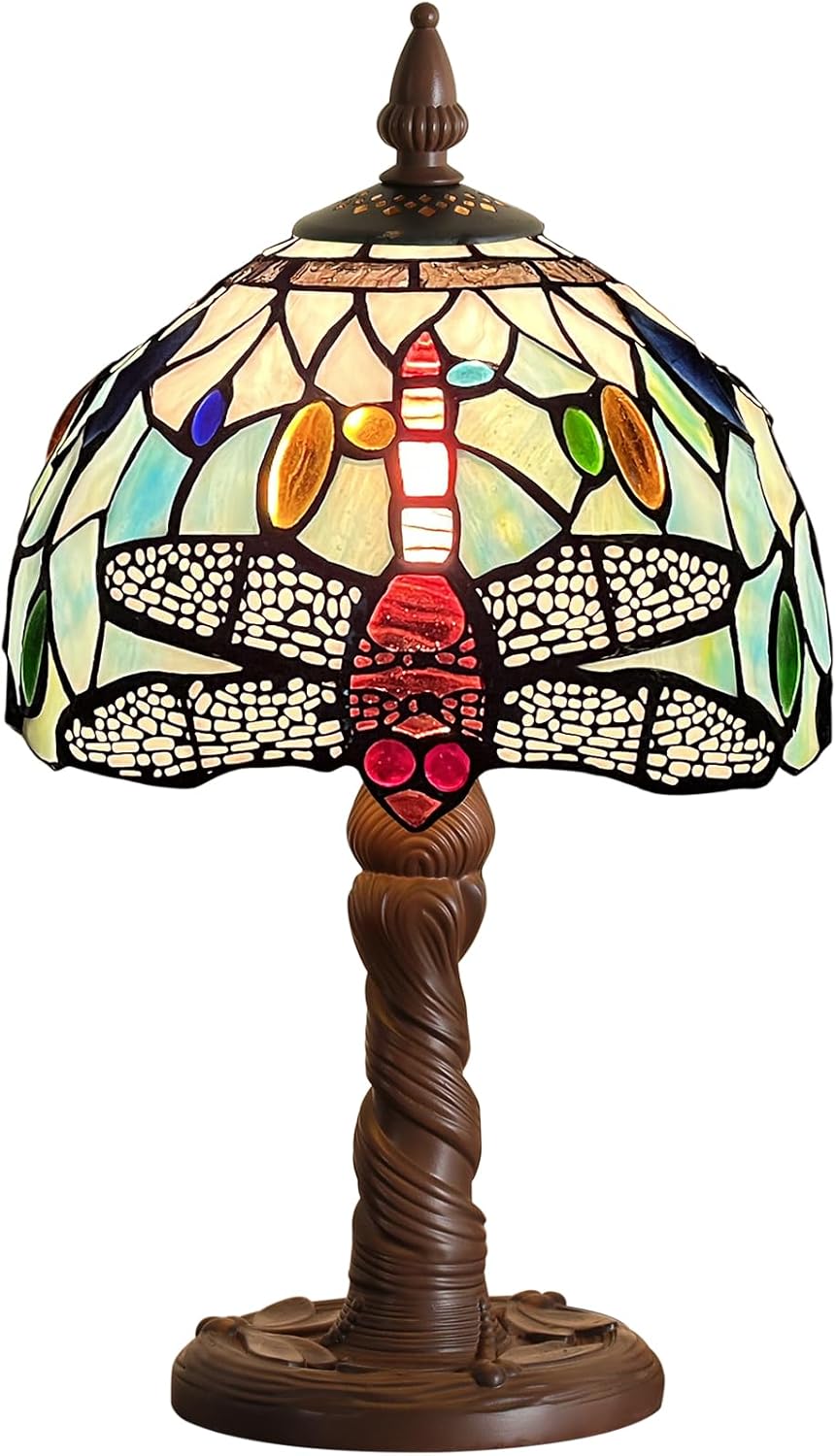 Capulina Tiffany Lamp Stained Glass Table Lamp,8X8X16 Inches Fine Sky Dragonfly Tiffany Style Desk Lamp for Living Room Bedroom Study Home Office