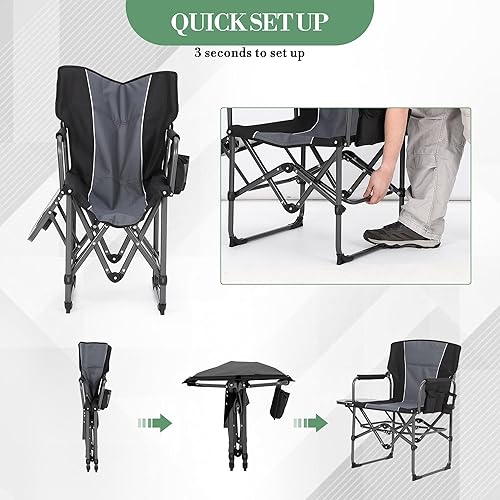 Miniatura 7 de Sillas plegables de camping para adultos, silla de césped portátil con mesa lateral, bolsillo lateral y soporte para bebidas, silla de director