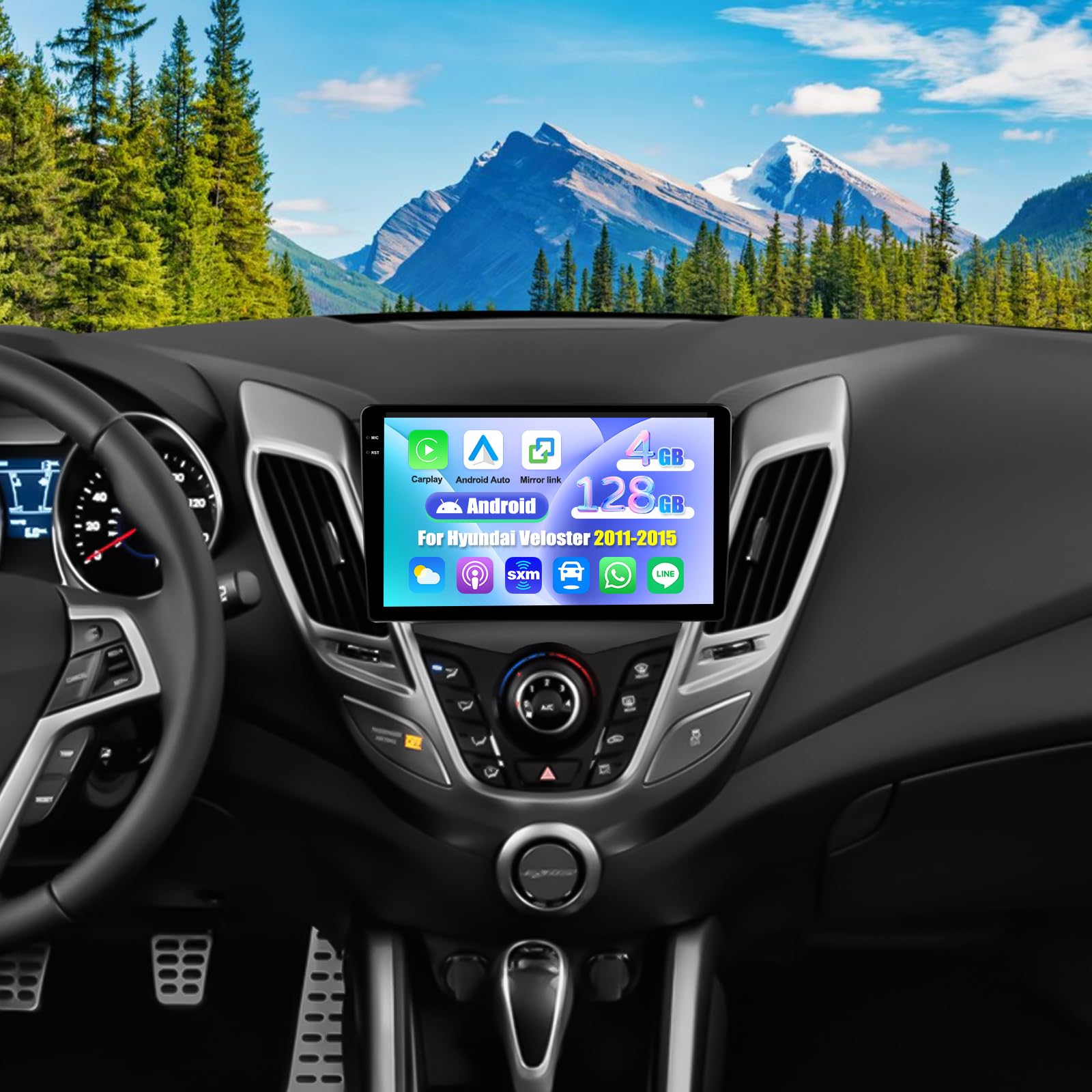 Photo 1 of [4G+128G] Android Car Radio for Hyundai Veloster 2011 2012 2013 2014 2015 with Carplay Android Auto 9 Inch Touch Screen Bluetooth FM RDS/WiFi/GPS Navigation/SWC+AHD Backup Camera