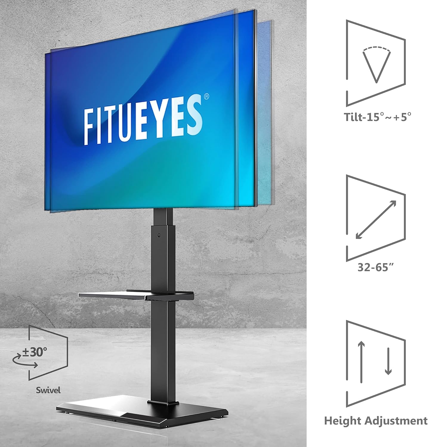 FITUEYES Floor TV Stands with Swivel Mount for 32-65 Inch LCD LED TVs with Adjustable Shelf, Universal Television Stands for Bedroom and Corner, Black, FT-S2601MB : Home & Kitchen