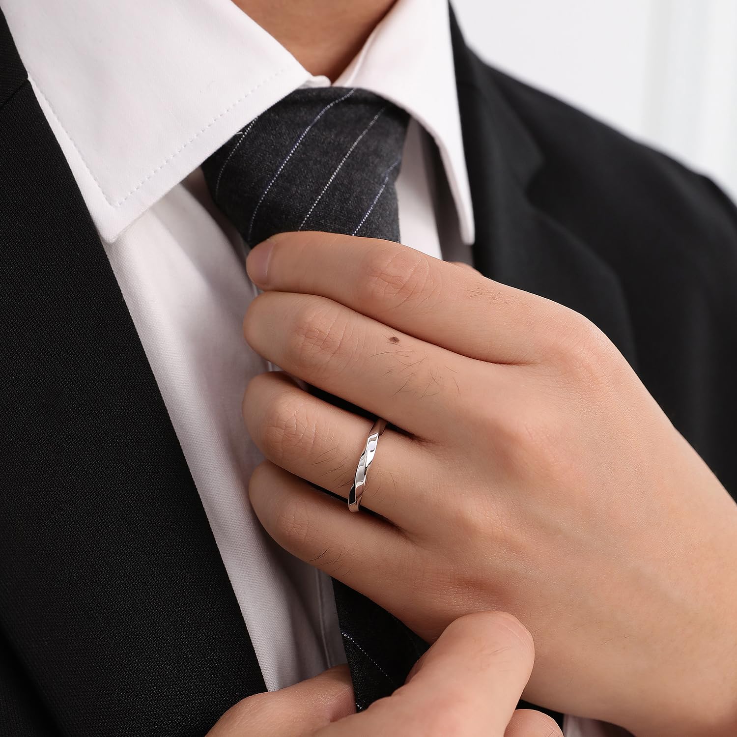 Meissa Anillos para Hombre de Plata 925 Anillos Pareja de Compromiso Ajustable con Circonita Cúbica Anillos de Boda Joyas de Boda (Juego de Dos Anillos)