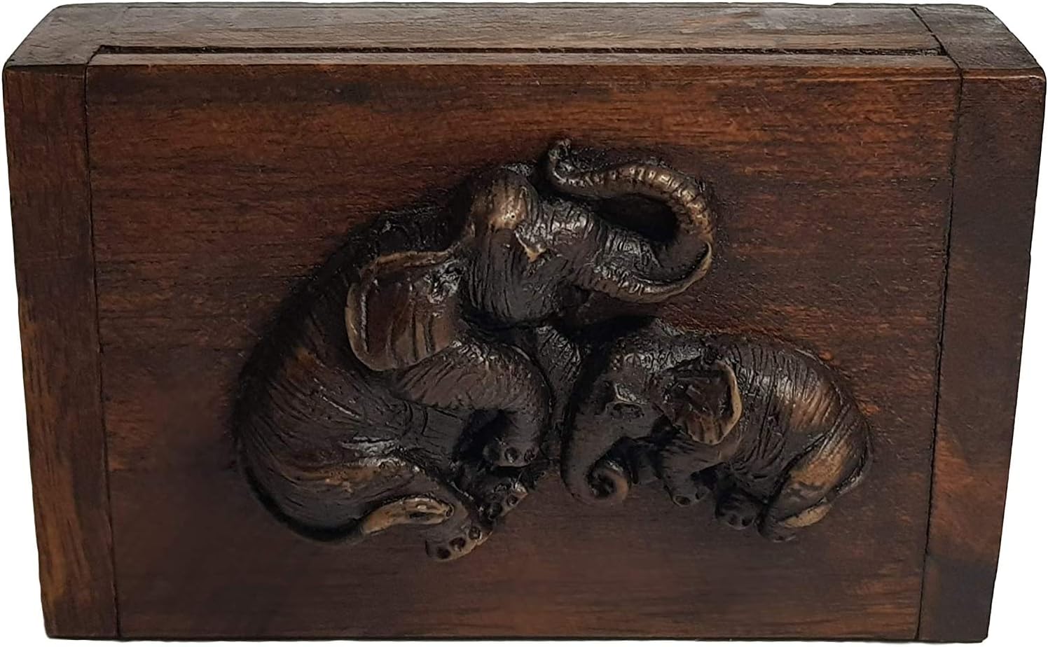 Design by UnseenThailand Vintage Thai Teak Wood Box with Elephants 100% Handmade (Wooden Elephant)