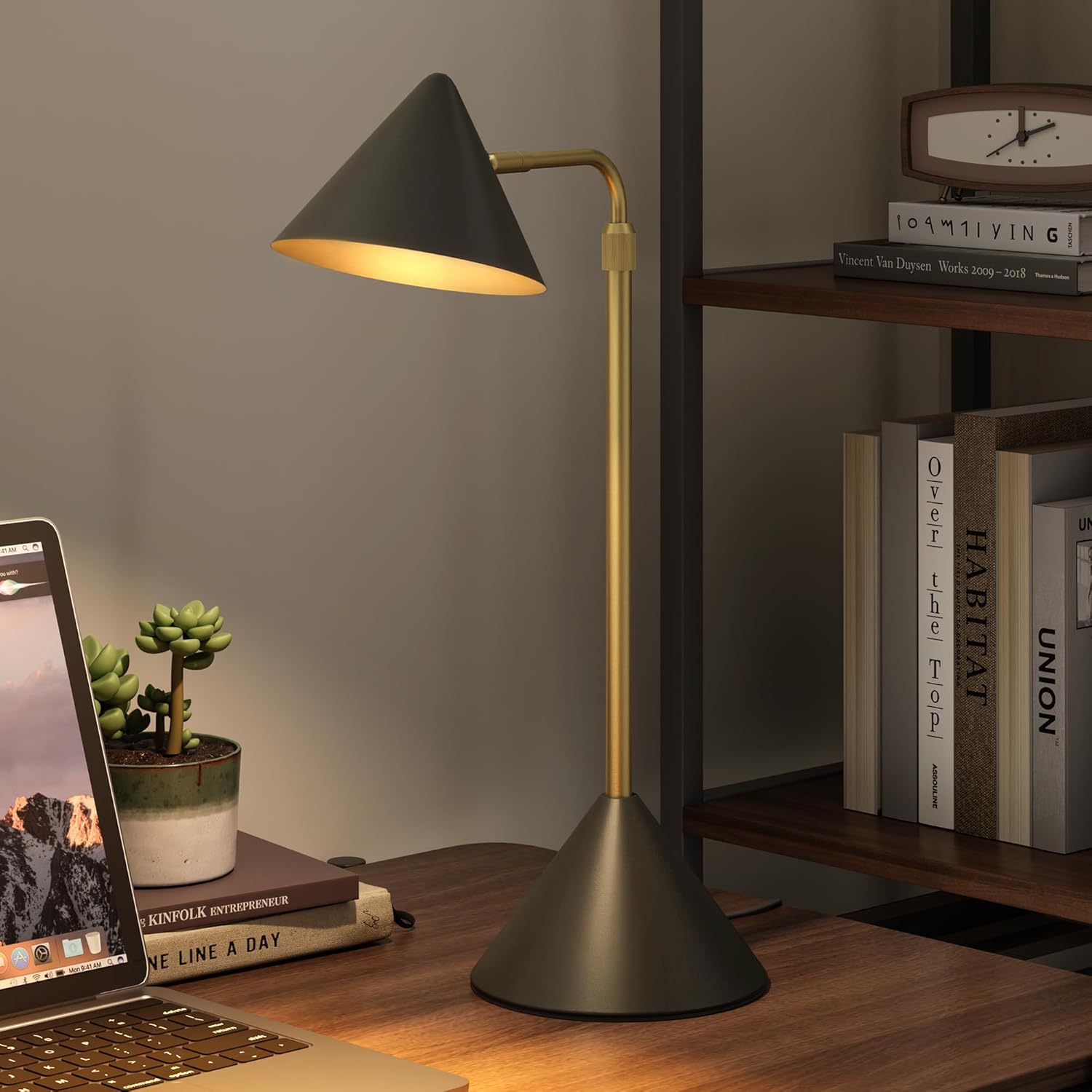 Metal Desk Lamp, 3000k Soft Light Modern Desk Lamp with Dimmer Switch, Adjustable Lighting with Swivel Arm Reading Lamp for Bedside Table, Office Desk, Task Light, Living Room(Black&Gold) Black & Gold