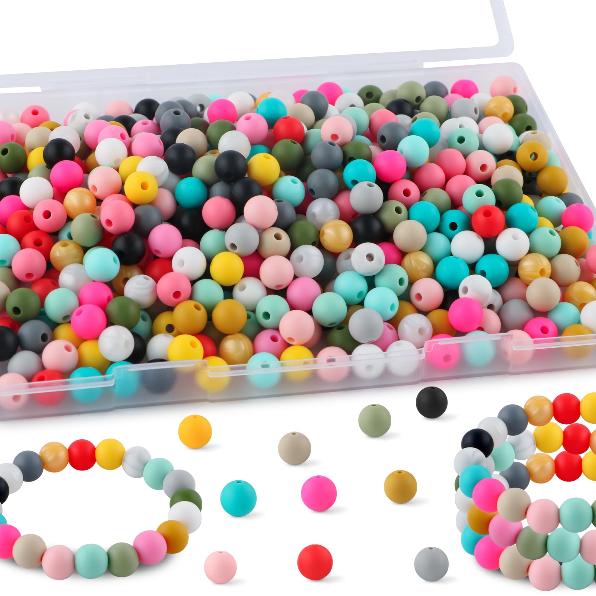 Kovict 300Pcs Silicone Beads 9mm Mix Color, Bulk Silicone Beads 9mm for Keychain Pens and Bracelet Making(Multicolor)
