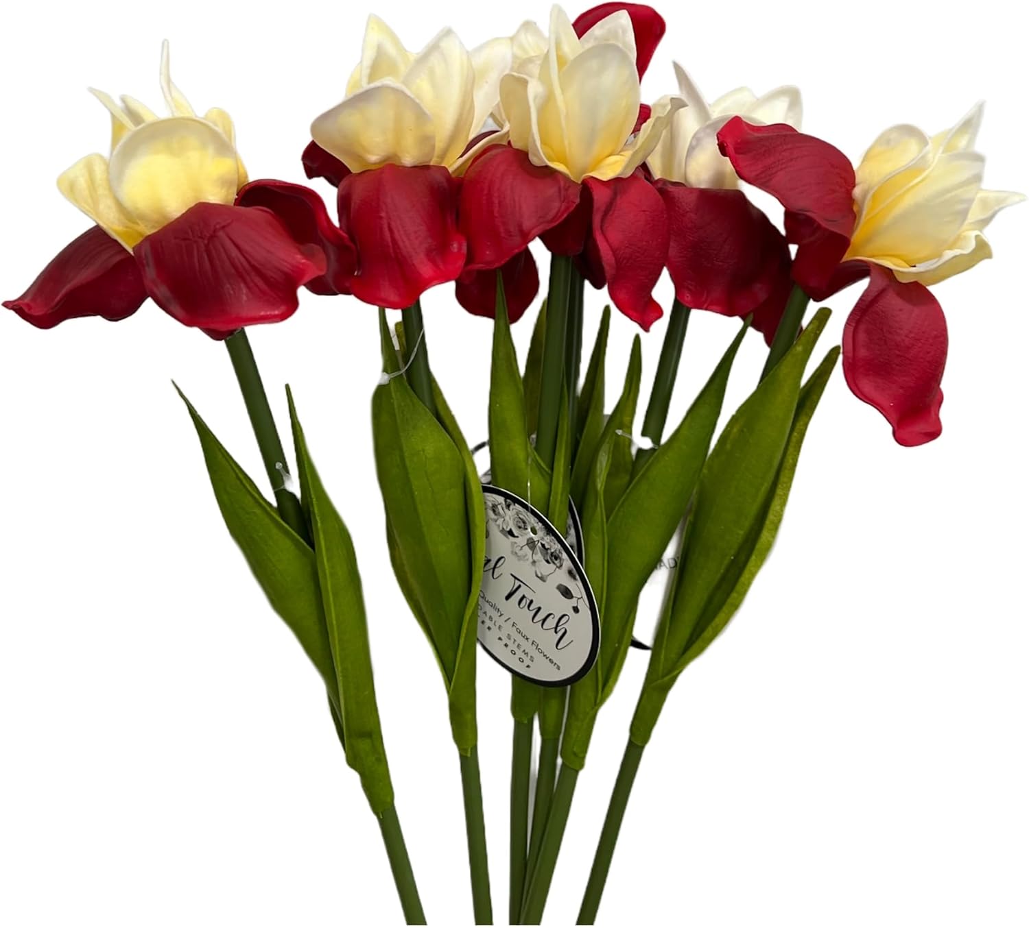 Angel Isabella Pack of 6-Real Touch 18" Bearded Iris Artificial Flowers for Decoration Centerpiece Arrangements (Shade of Red Yellow)