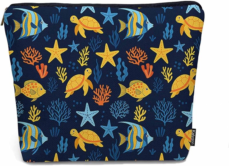 Necessaire de maquiagem Kalygon com estampa de animais marinhos e zíper, 1 unidade