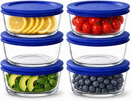 D.M DESIGN•MASTER [6 PACK, 2 CUP]- Glass bowl sets with lids. Free meal prep containers for kitchen, leftovers, snacks. BPA-Free lids. Microwave, Dishwasher, Freezer, Oven Safe.