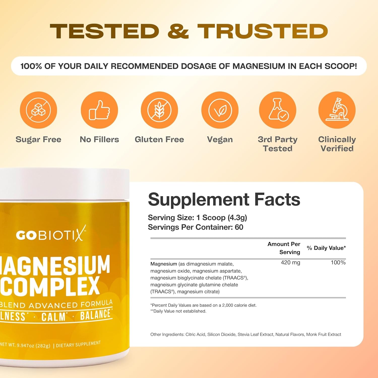 GOBIOTIX Magnesium Glycinate Powder – 6-Form Magnesium Complex: Malate, Citrate & More – Sleep, Stress & Calm Support for Women & Men – High Absorption, Sugar Free – 420mg, 60 Servings (Honey Citrus)