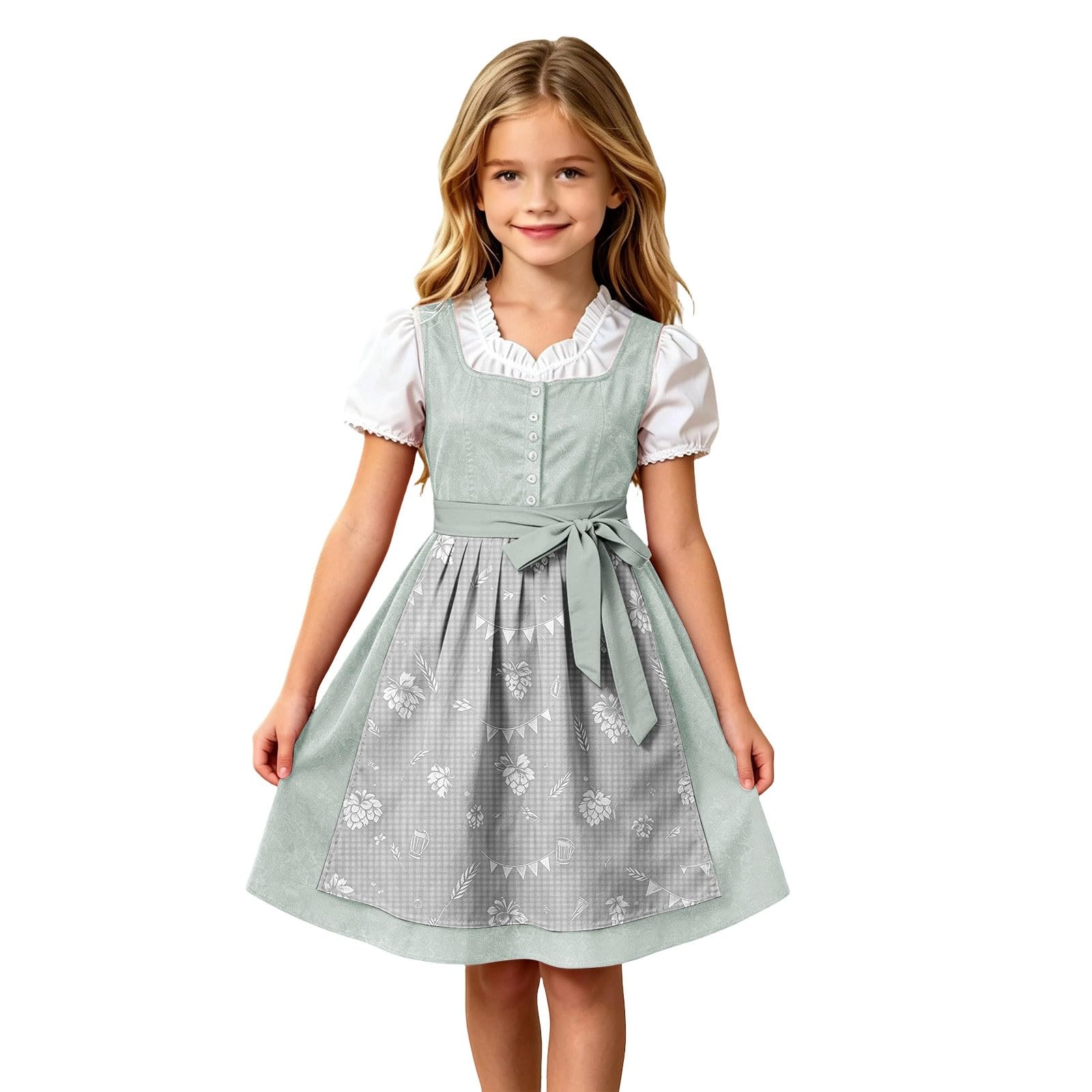 Girls Oktoberfest Costume Bavarian Beer Festival Dirndl Dress with Apron — image 1