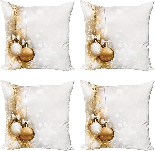 Ambesonne Paquete de 4 fundas de cojín navideñas con cinta, ilustración de imagen de deseos navideños, impresión digital moderna de doble cara, 16