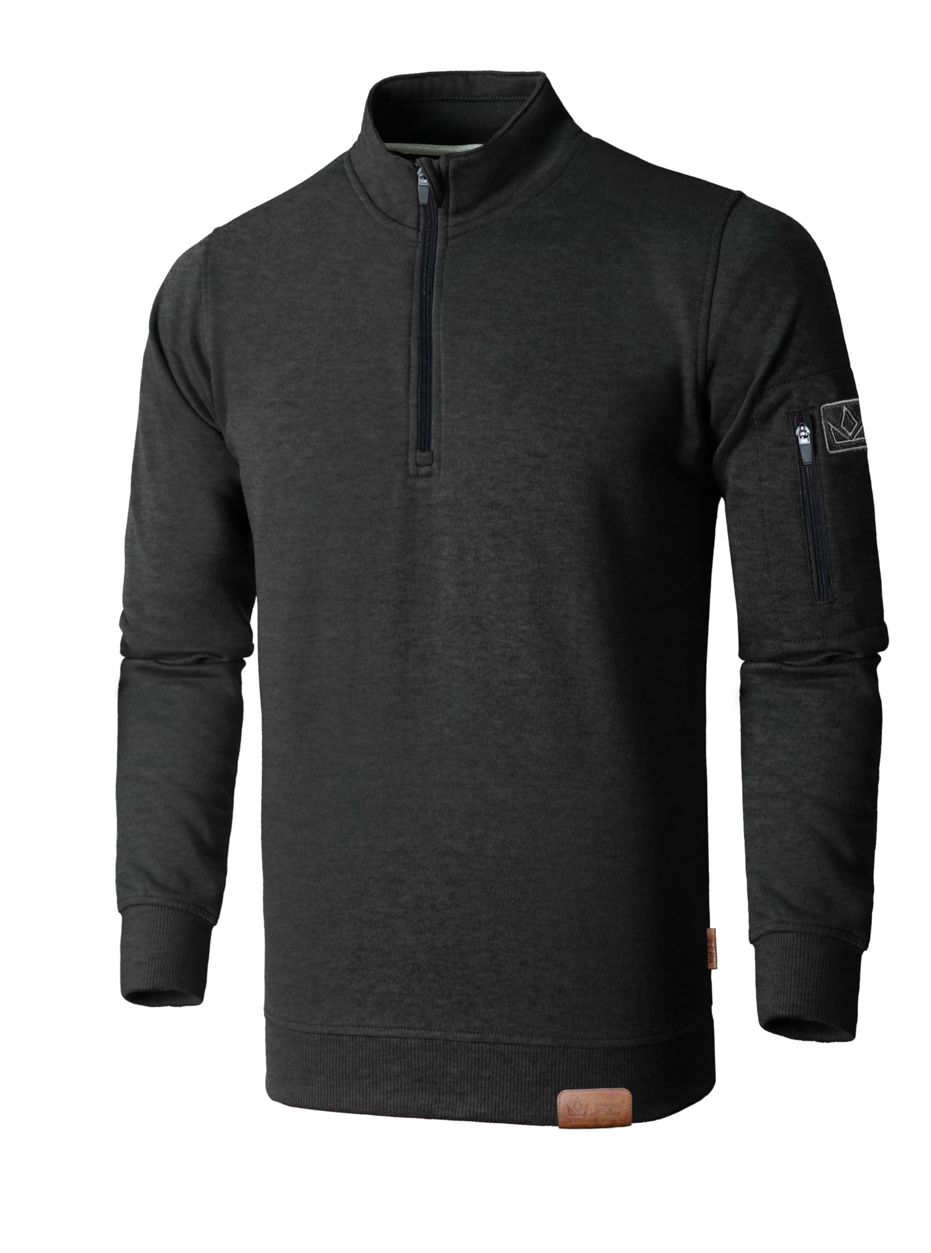 Jrc Just Royal Clothing Men's Charcoal Quarter Zip Mock Neck Fleece Jumpers With Sleeve Zip Pocket, Casual 1/4 Zip Sweatshirts, Pullover, Sweater (, Xxxl)
