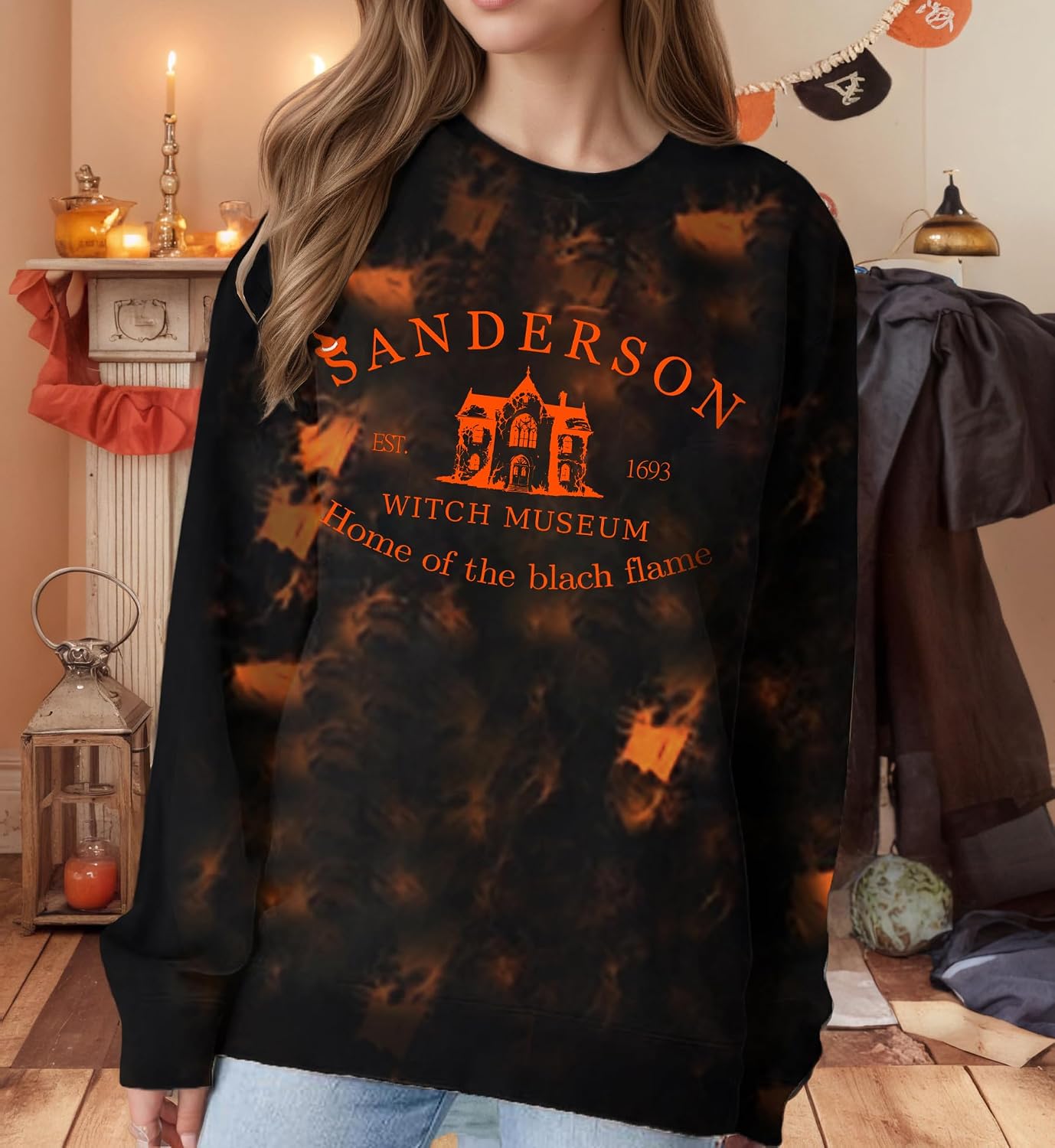 Women's Witch Sweatshirt Halloween Vintage Graphic Long Sleeve Shirts Spooky Season Fall Pullover Tops