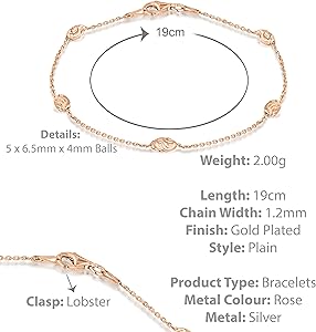 Bracciale Di Catena A Palline Con Sfere Sfaccettate Di Argento Bian E Placcato Oro Rosa