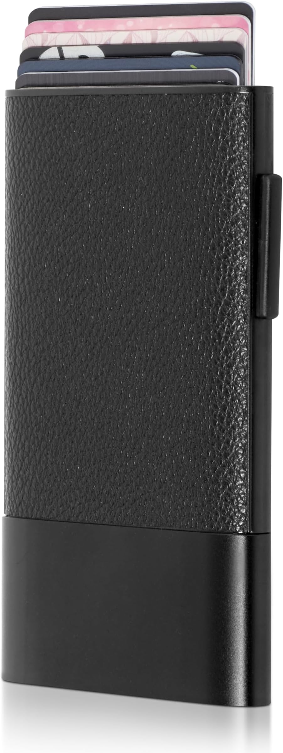 Fidelo Minimalist Sliding Men's Metal Wallets - Pop Up Card Wallet with Leather & Aluminum Construction - Quick & Secure Card Access - Trigger Wallets Men - Black