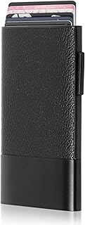 Fidelo Minimalist Sliding Men's Metal Wallets - Pop Up Card Wallet with Leather & Aluminum Construction - Quick & Secure Card Access - Trigger Wallets Men - Black