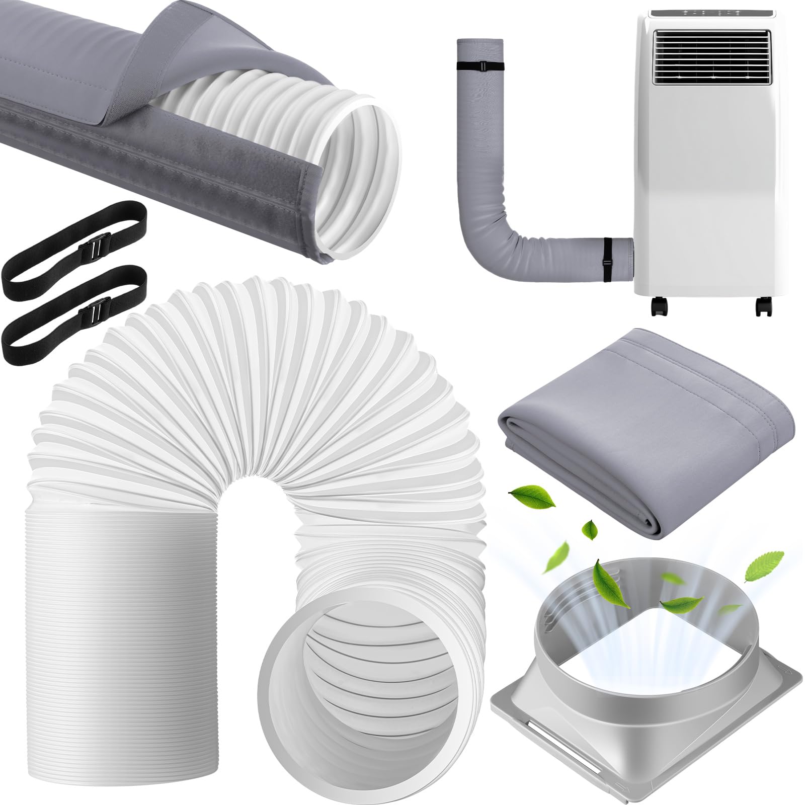 Photo 1 of Pushglossy 3 Pcs Air Conditioner Hose Cover Wrap with 5.9" x 78.7" Air Conditioner Exhaust Hose Coupler Conditioning Accessory for 5.9" Diameter Exhaust Tube (Square)