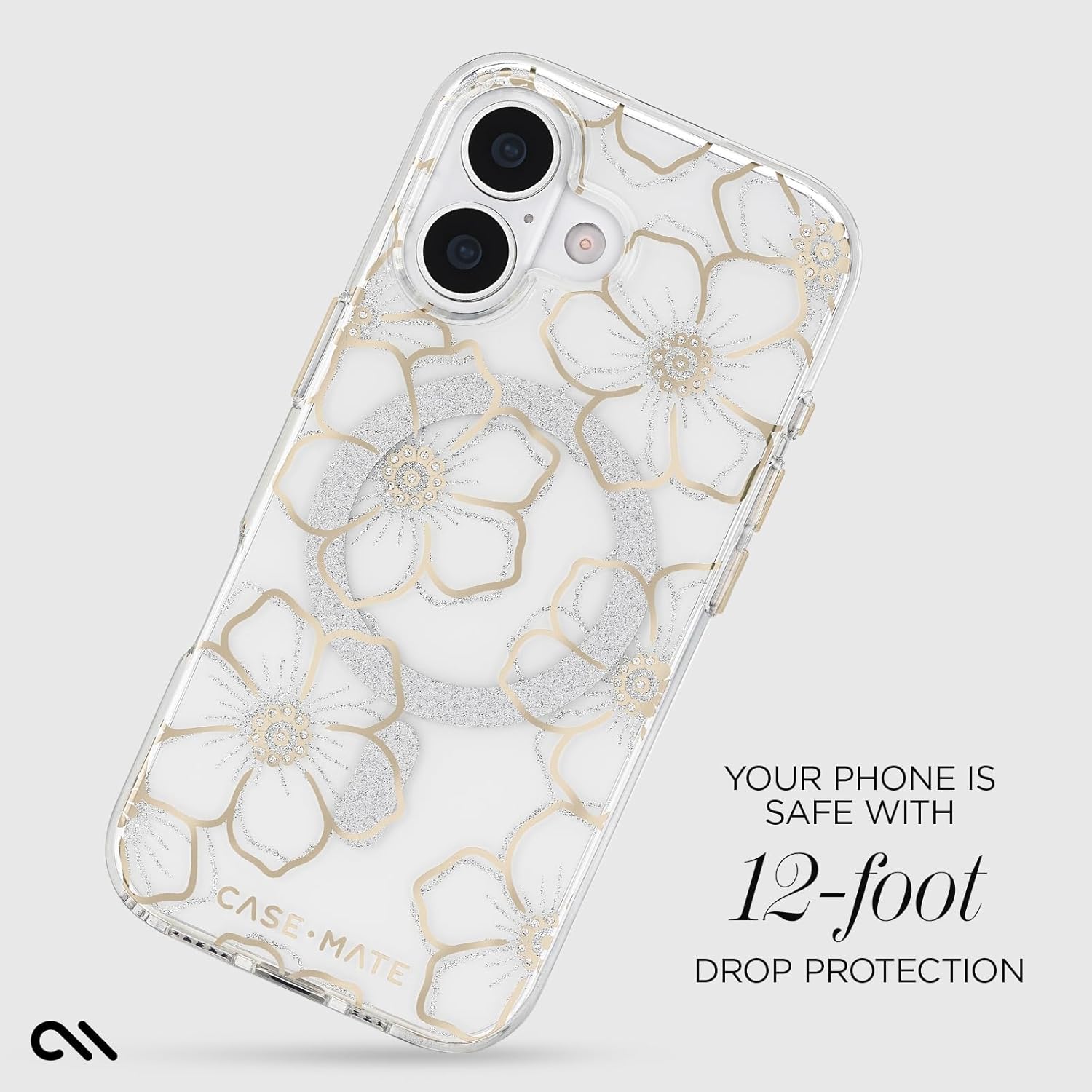 Case-Mate iPhone 17 Case [Compatible with MagSafe] - Sparkly Floral Phone Case with 12ft Drop Protection - Premium Magnetic Cover for iPhone 17 - Floral Gems