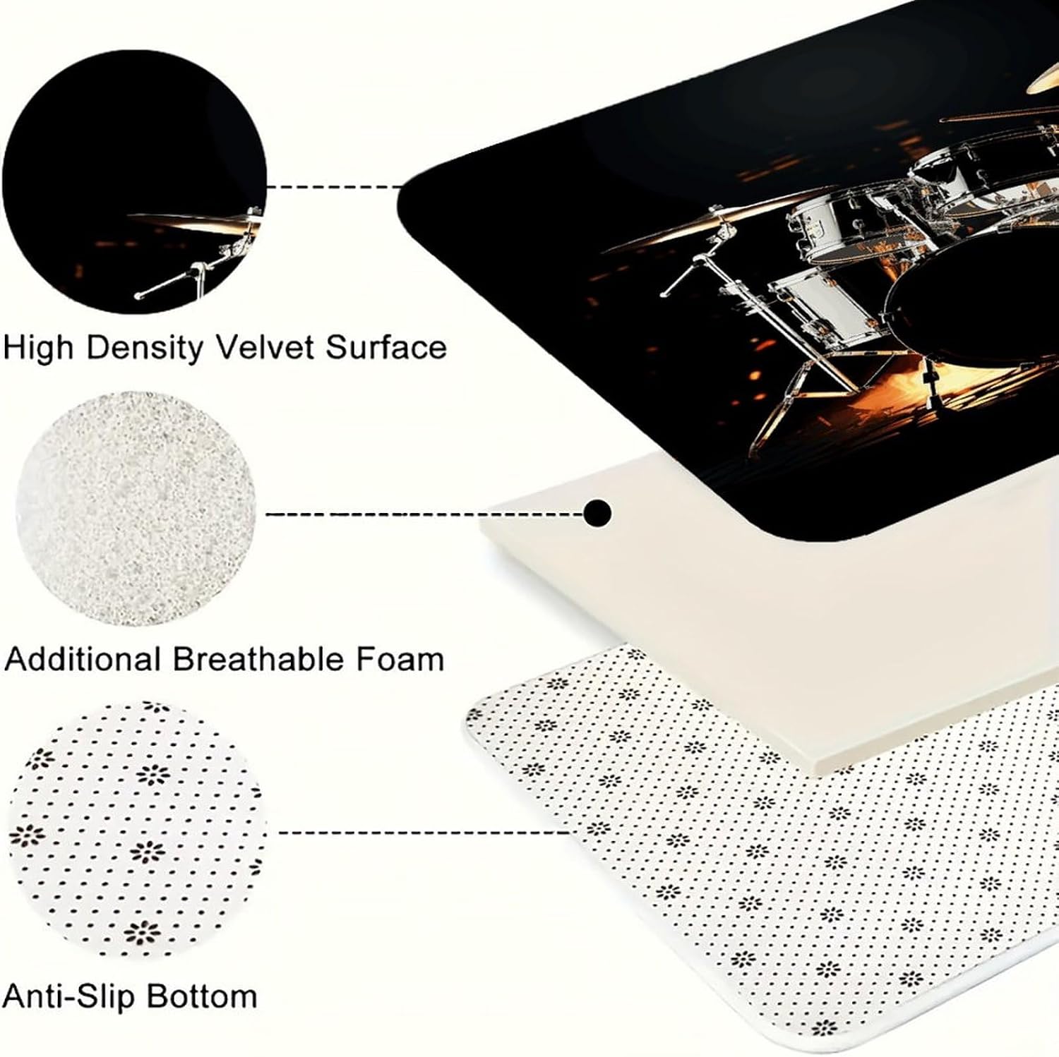 Drummer Kitchen Rugs Sets of 3 Washable Non Slip Kitchen Rug Water Resistant Carpet Piece Anti Fatigue Kitchen Mats Soft Comfort Standing Mat Modern Area Rug