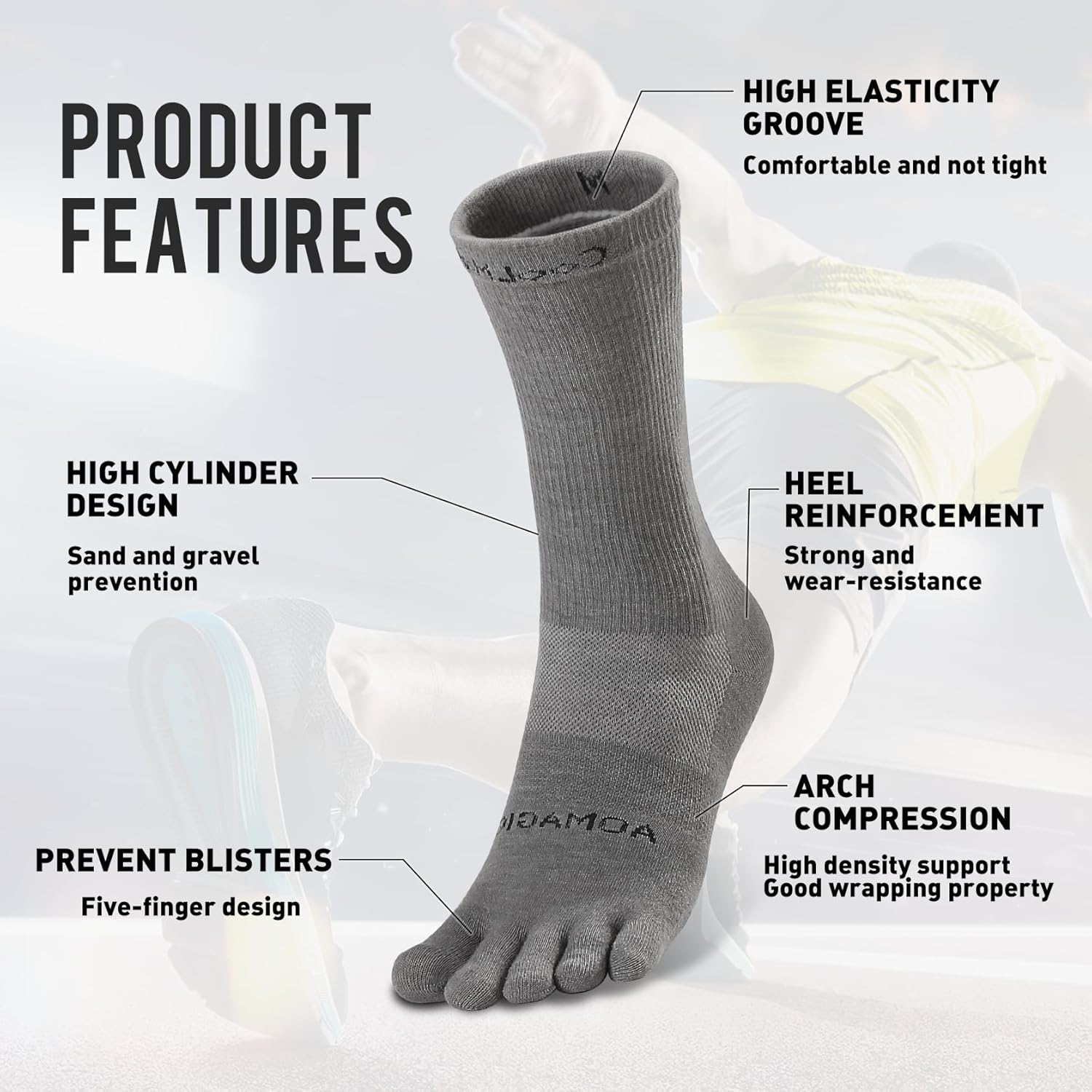 Toe Socks Liner Crew Socks for Men Women Cool-max Running Socks 3 Pairs Five Finger Socks