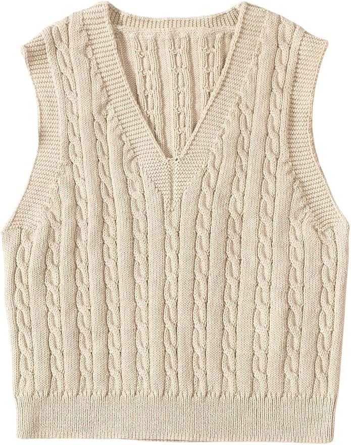 Make Me Chic Girl's Sweater Vest Tops Fall V Neck Sleeveless Cute Cropped Cable Knit Vest fashion product photo