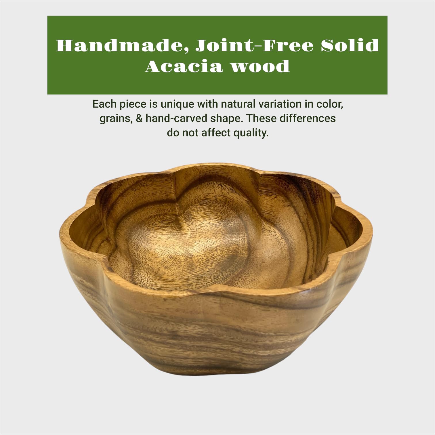 Cuenco redondo de madera para servir, para alimentos, ensaladas, frutas, exhibición decorativa, acacia tallada a mano, forma única de vieira, para la mesa de comedor y la cocina, 10 x 4.5