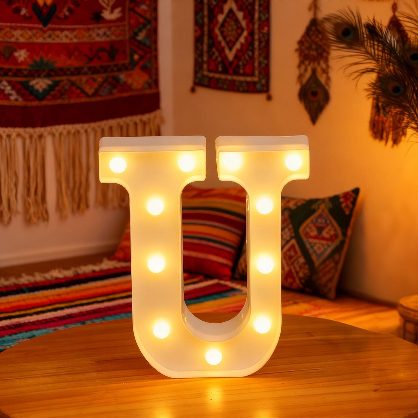 Letter U Sign Lights Battery Powered Decoration Table Lamp Warm White LED Night Light for Children'S Room Decoration, Coffee Shop Decor, Photography Studio Props (7.31"*8.86"*1.63") — image 1