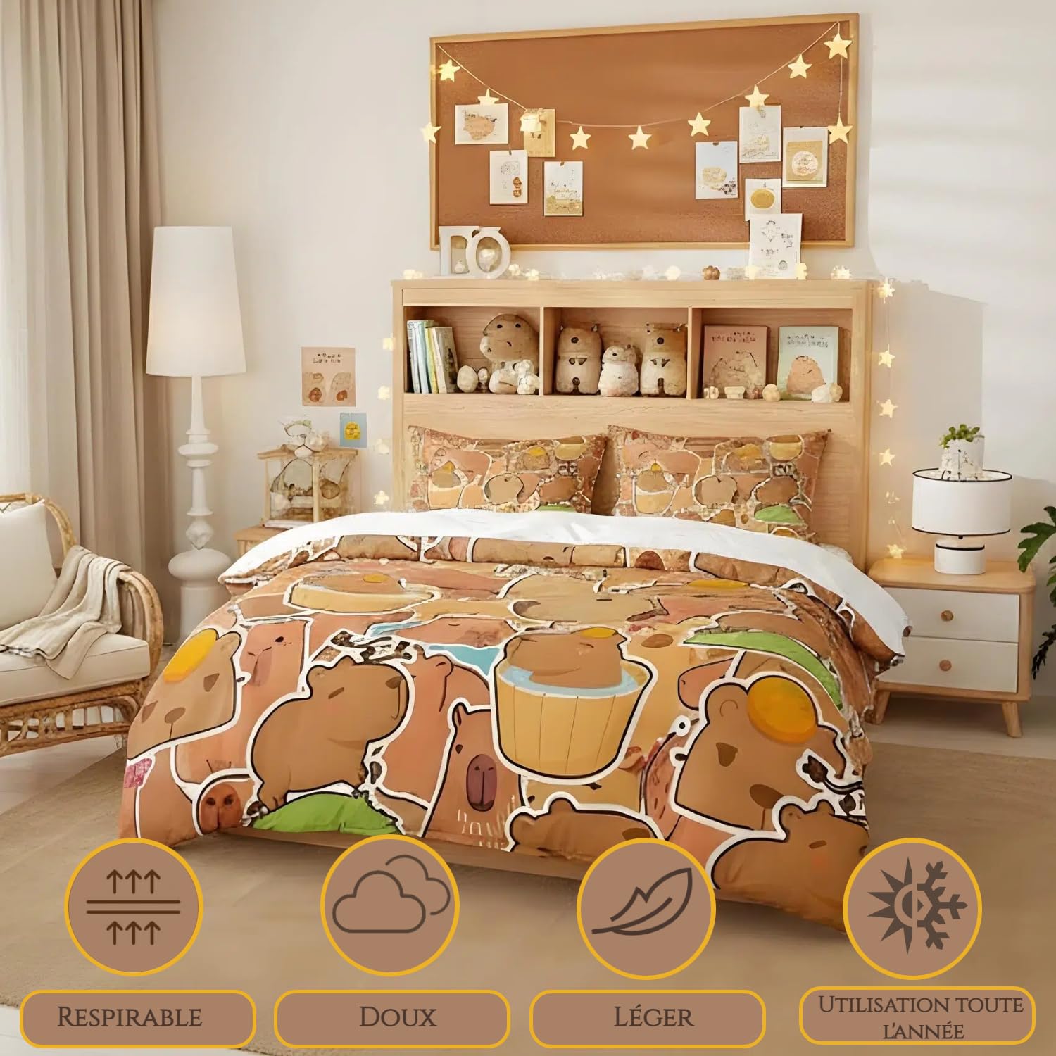 Loussiesd Capybara Copripiumino 200 x 200 cm Regali per Bambini Capybara Biancheria da letto Set per Ragazzi Adolescenti Amanti Animali Capybara Parure da letto Modello Arancione Marrone Biancheria da
