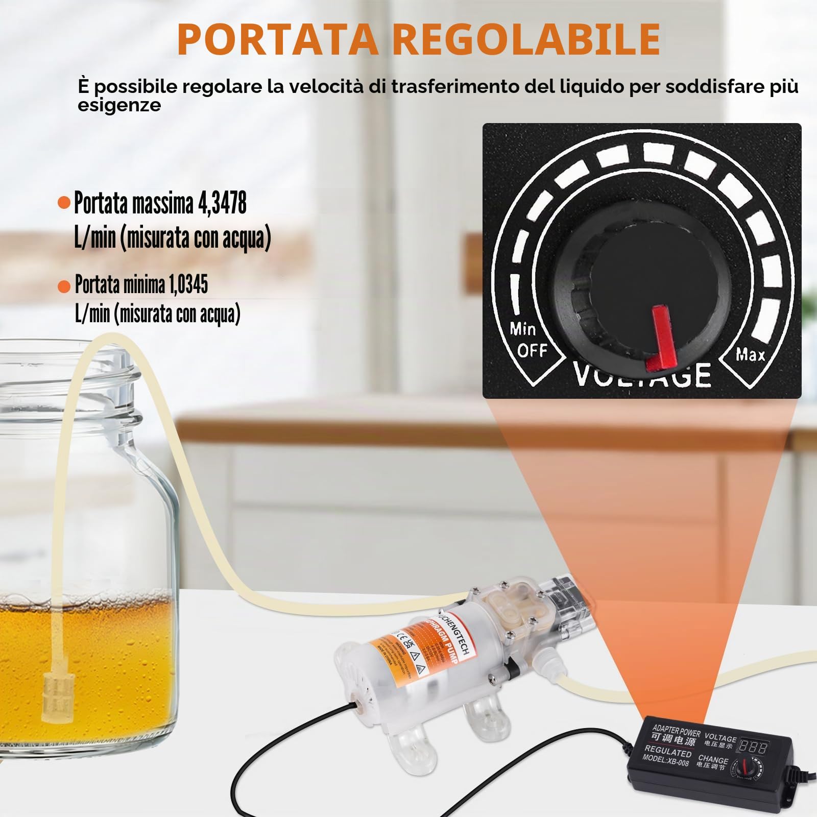 YUCHENGTECH Pompa Travaso Vino Elettrica 12v Pompa per Birra Fatta in Casa Pompa Travaso Liquidi Alimentari Velocità Regolabile con Tubo da 4 m e 2 Filtri per il Pompaggio di Vino Birra Bevande