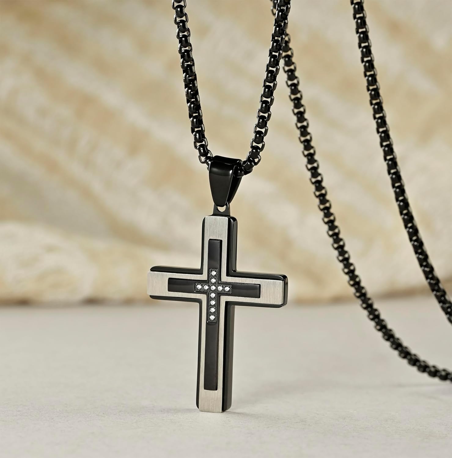 Cross Necklace for Men,Silver Gold Black Mens Cross Necklaces with Cross Chain and 316 Stainless Steel Cross Pendant Jewelry Gifts,Rolo Chain 20-28 Inch - Image 4