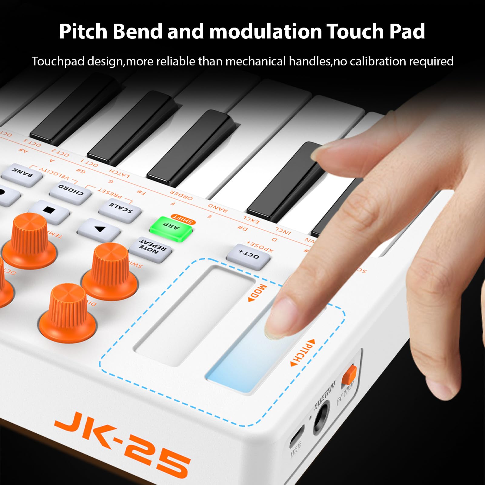 Controller Tastiera MIDI, Macchina Beat Maker USB Bluetooth a 25 Tasti con Pad Sensibili Alla velocità, Ricevitori Wireless, modalità Arpeggiatore e Accordi per la Musicale (WHITE)