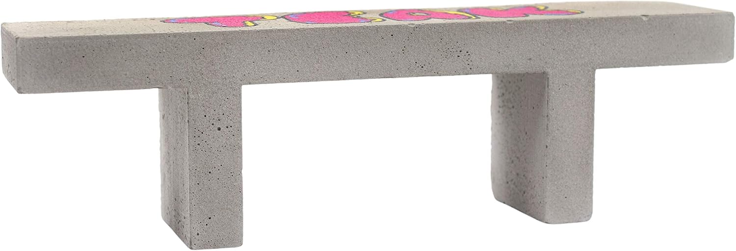 Concrete Fingerboard Bench, Full Color Teak Tuning Logo Graphic - 7" Long, 1.5" Wide, 2" Tall - 1:12 Scale - Teak Tuning