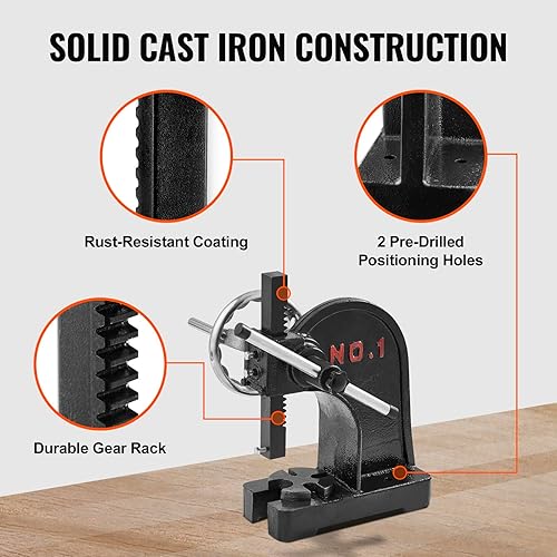 Miniatura 6 de VEVOR Prensa de eje manual de 1 tonelada con volante, altura máxima de 5.9 pulgadas, prensa manual de escritorio de hierro fundido de alta