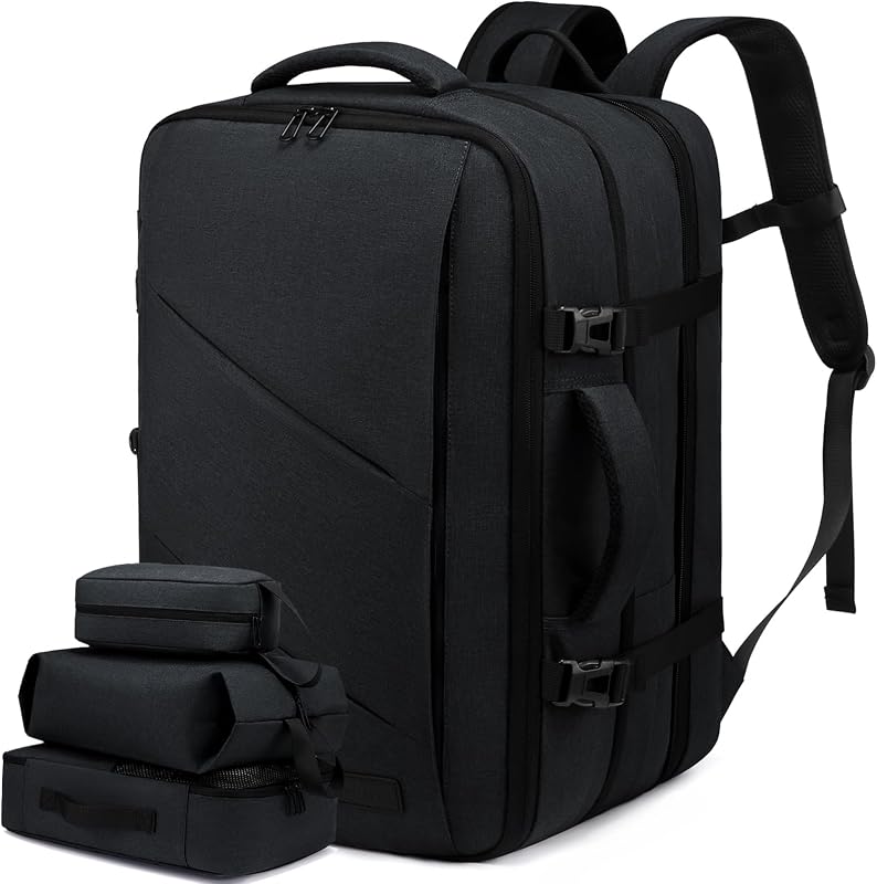 LOVEVOOK Kézipoggyász Hátizsák 30L - Bővíthető Utazótáska 15,6" Laptophoz, Repülőgép Fedélzeti Táska 180° Nyitással, Fekete