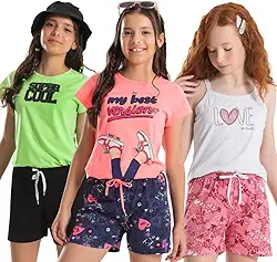 Kit 4 Conjunto Infantil Juvenil de Verão Menina Blusa + Short 10 ao 16 anos