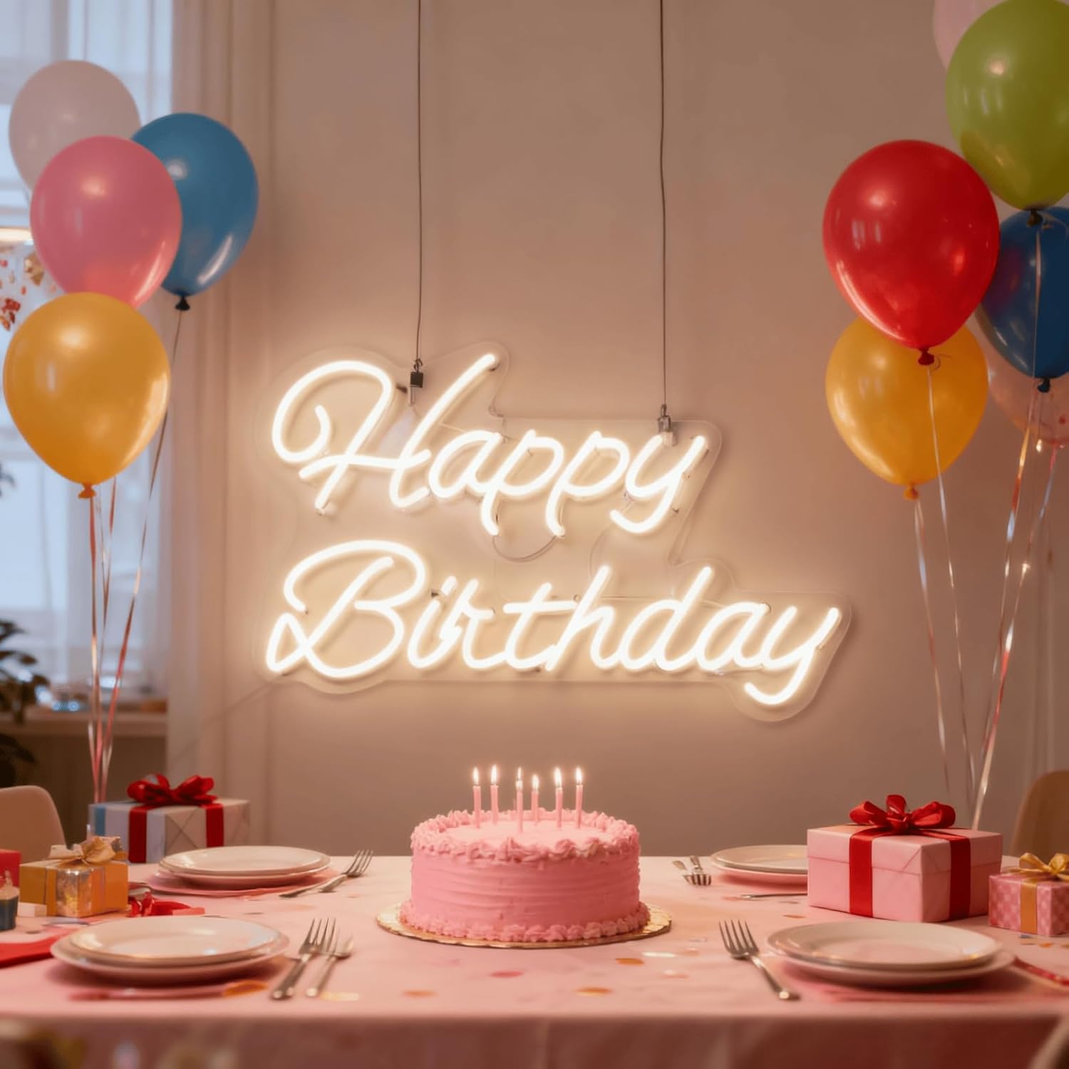 Happy Birthday Neon Sign for Wall Decor, Happy Birthday Light Up Sign, Art Decoration Neon Light, Happy Birthday LED Sign for Backdrop All Birthday Party Room Decor USB Powered White 16.5*9.1inch