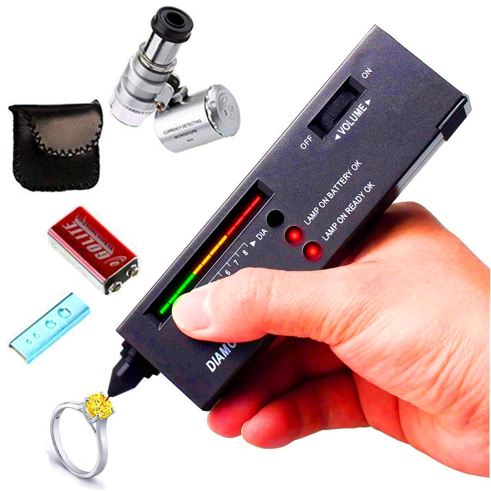 Diamond Testeï¼â€¹60X LED Magnifying Glasses Jeweler Tool Kit Comboï¼Å’for Novice and Expert - Diamond Selector II 9V Battery Included(Diamond Tester+)