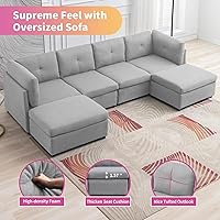 Vista 3 de Sofá modular seccional, sofá convertible en forma de U con otomanas extraíbles, diseño capitoné, sofá modular de 6 asientos para sala de estar, gris
