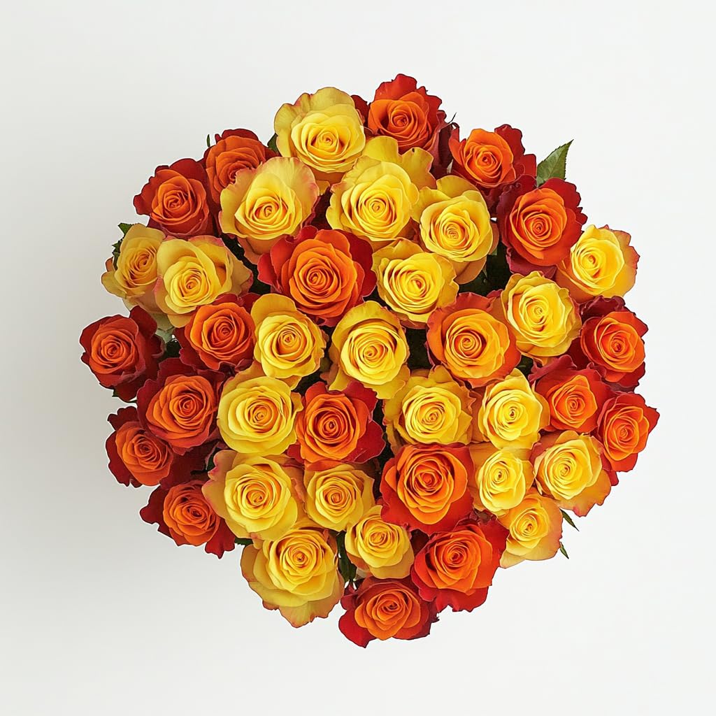 GlobalRose 50 Fresh Cut Roses - 25 Yellow & 25 Orange - Fresh Flowers Bouquet - Flowers for Wedding, Birthday, Anniversary, Mother's Day, or Home Decor (OM)