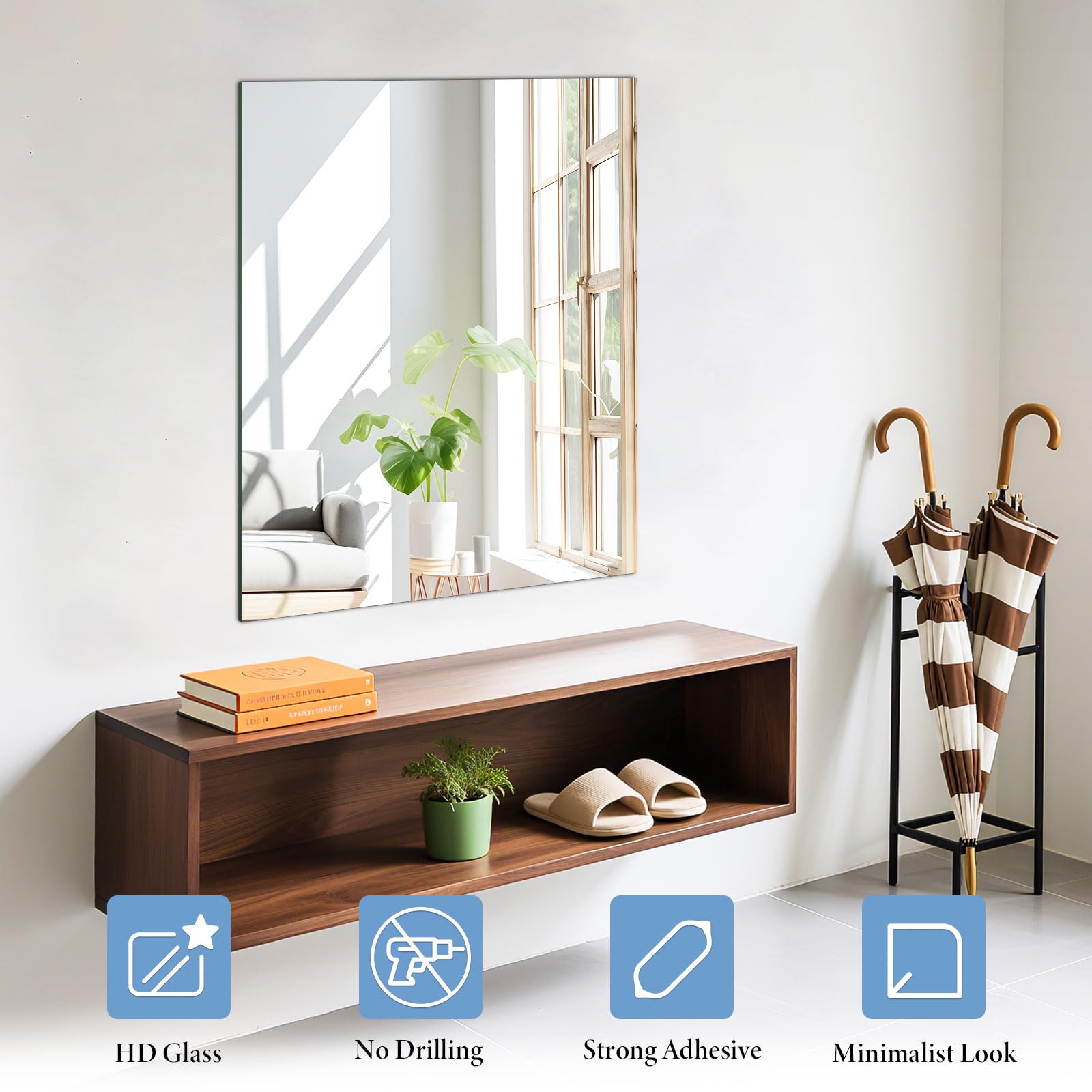 TSKDKIT Specchi Da Parete HD in Vetro Autoadesivi Con Specchio E Senza Cornice 50 X 40cm Grandi Piastrelle Adesive Per Camera Da Letto, Soggiorno, Corridoio