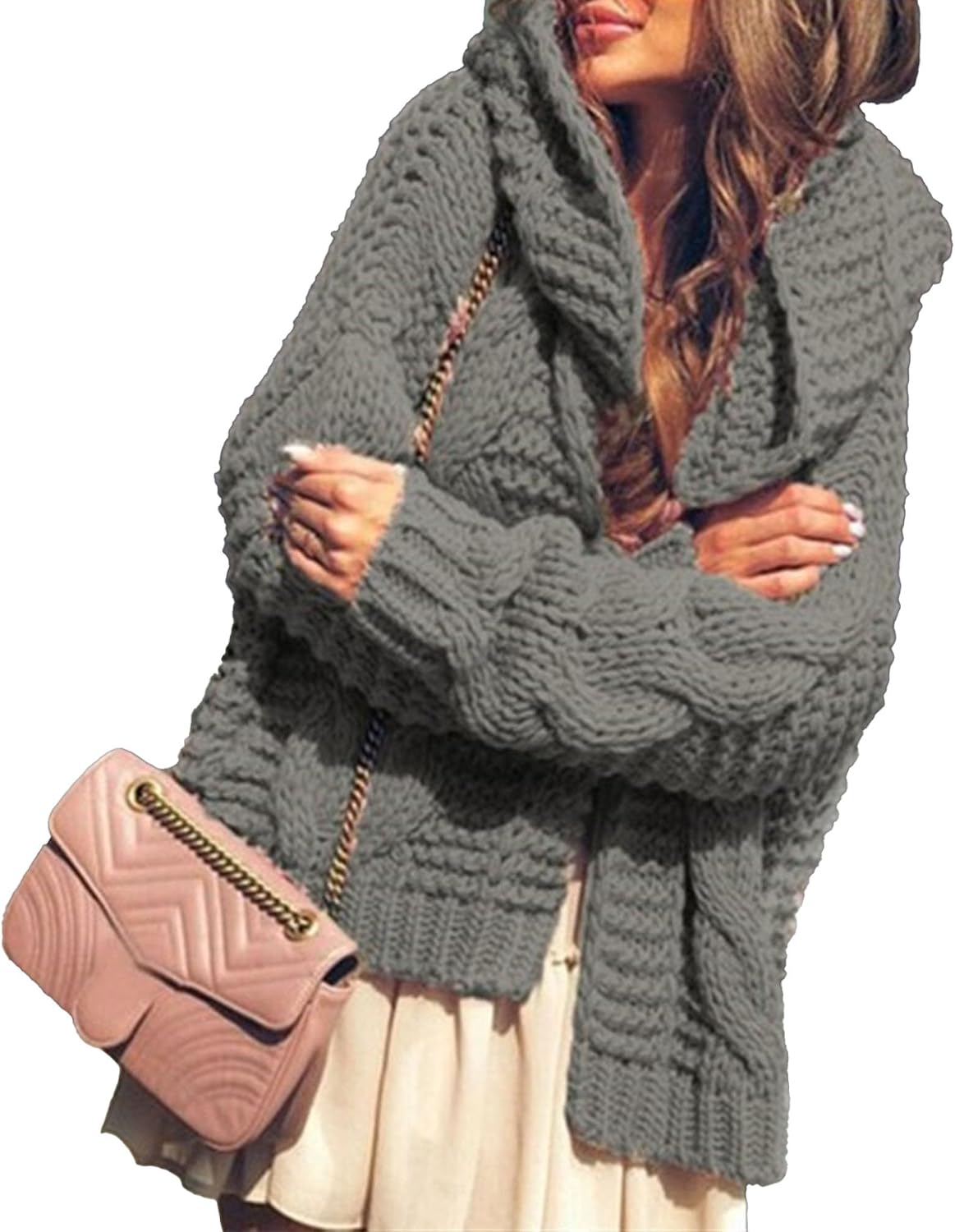 Women Open Front Long Sleeve Hooded Casual V Neck Solid Color Tops Lightweight Knit Cardigan Sweaters Outwear Coat