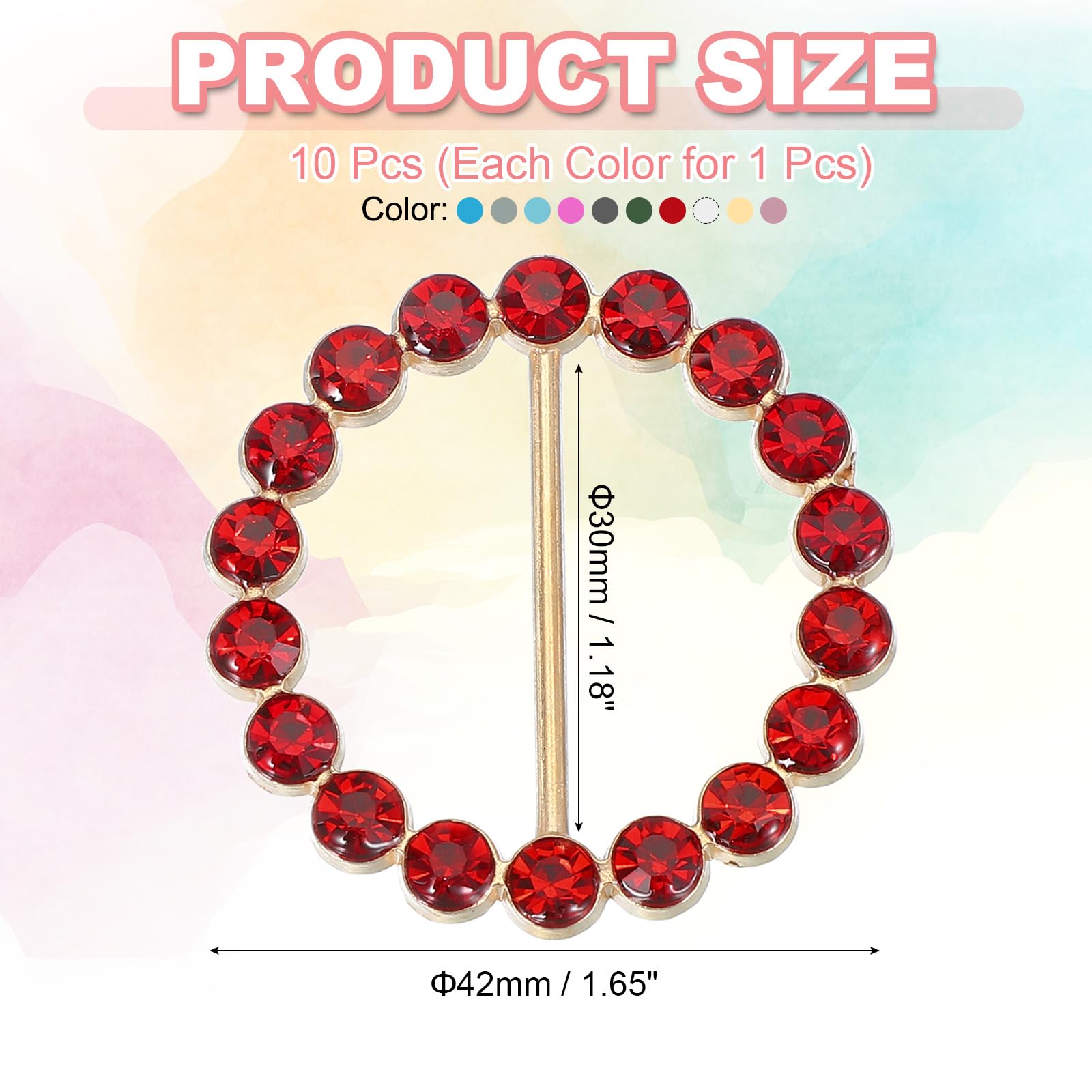 PATIKIL 10 Pcs Silk Scarf Ring Clip Bling Rhinestone T-Shirt Clips Tie Waist Knotted Buckle Rings Metal Circle Buckles for Women Fashion Scarves Hat Decor Wrap Holders - Image 2
