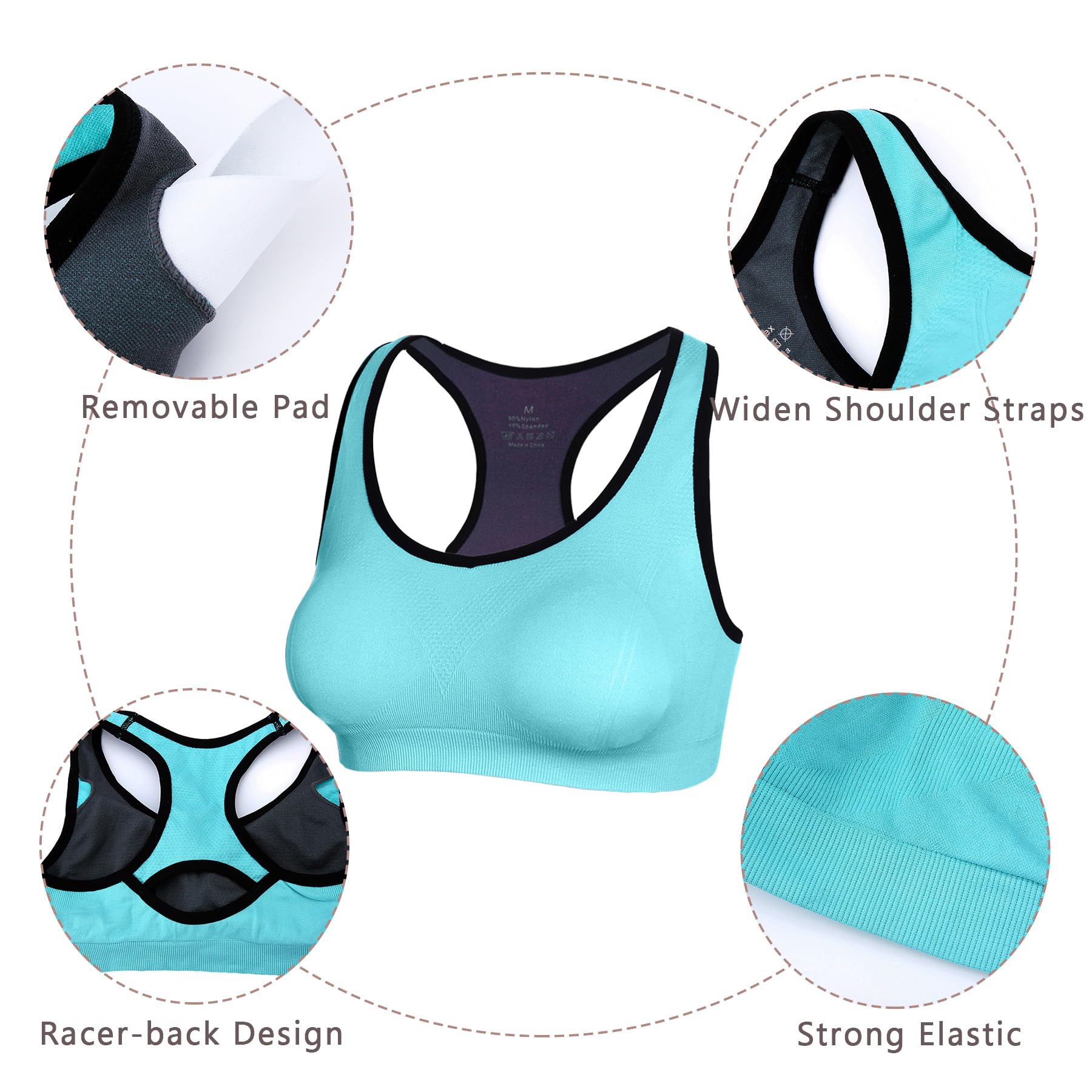 Sykooria Donna Reggiseno Sportivo Reggiseno da Allenamento Senza Ferretto Top Fitness Donna Palestra Imbottito per Ginnastica Yoga S-XXL